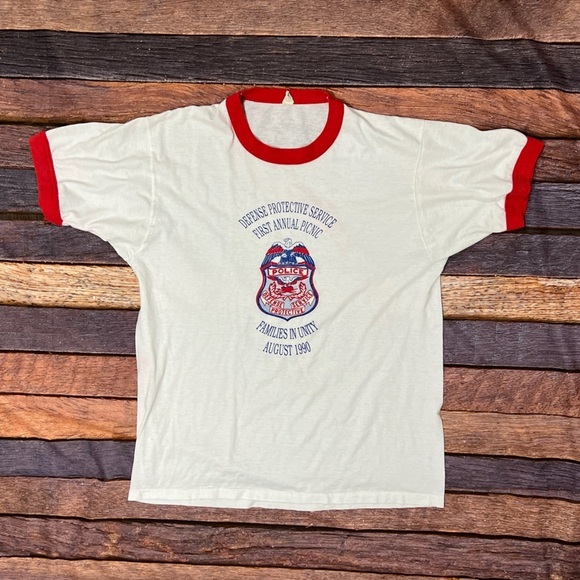 Vintage Single Stitch 1980s Police First Annual Picnic 1990s Ringer tshirt - Picture 1 of 3